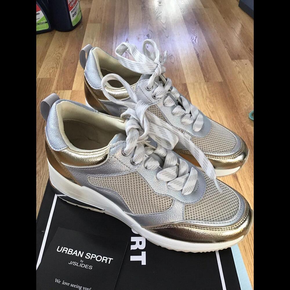 Urban sport by j/slides metallic Bebe shoes, size 6, new, see last photo